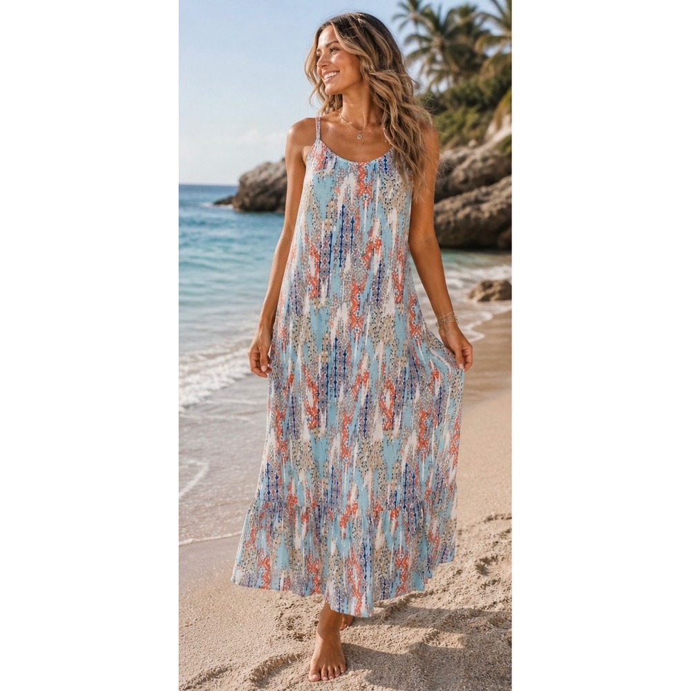 Maxi Dress boutique Women's Small
Boho Coastal Maxi Dress Flowy Beach Sundress